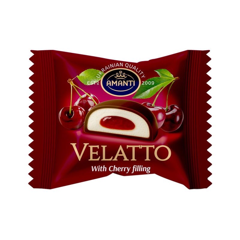 Цукерки “VELATTO“ зі смаком ВИШНІ, 1 кг, виробник Amanti, вага 1 кг